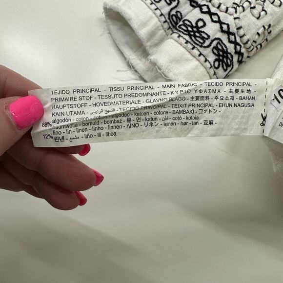 NWT | Zara | Embroidered V Neck Top | White/Black | Size XS - Picture 11 of 14